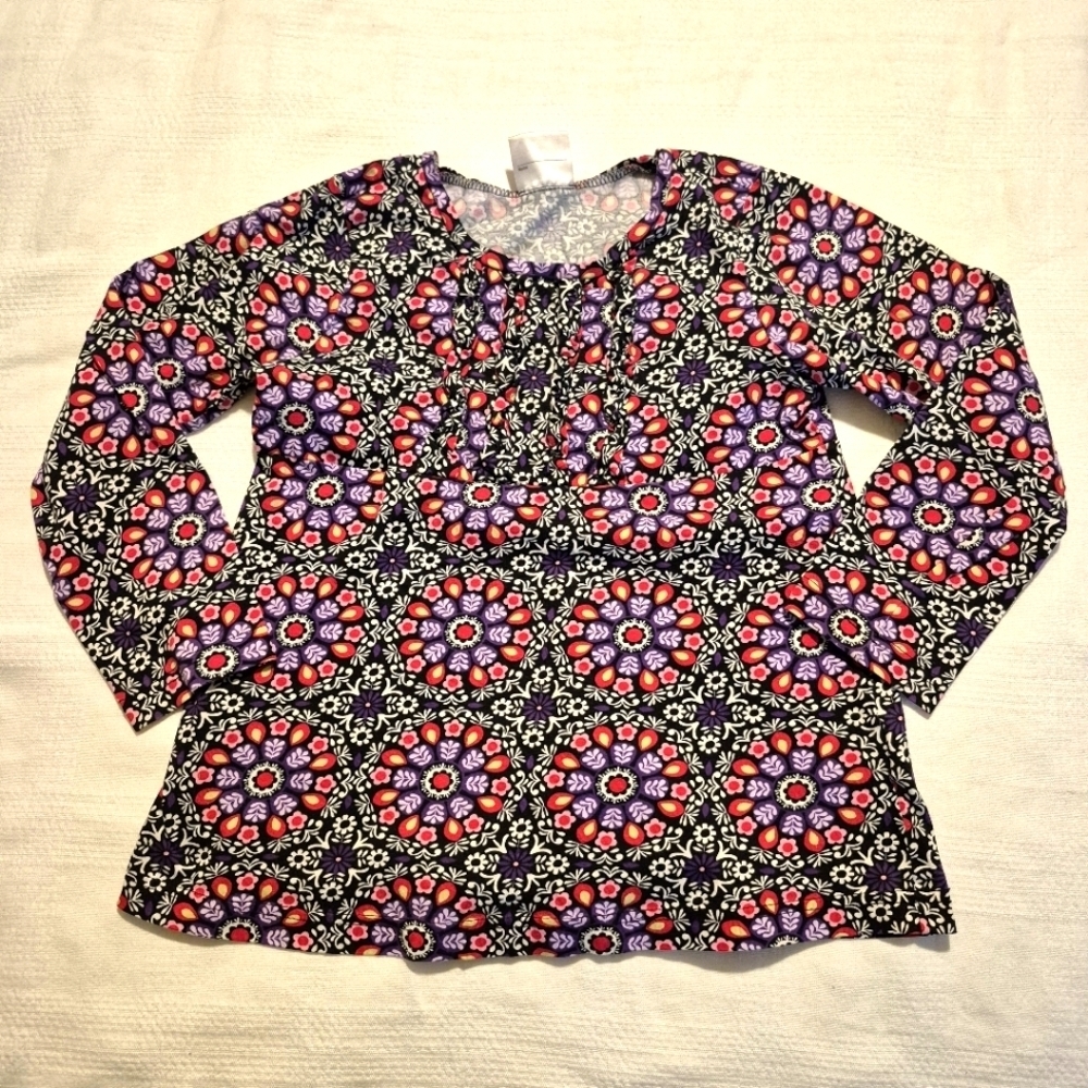 Hanna Andersson girls size 130 or 8 purple floral long sleeve ruffle front VGUC